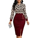 Work Dresses for Women Formal Long Sleeve Wear to Work Office Business Church Dress Elegant Party Midi Pencil Dresses