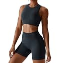 Workout Sets for Women 2 Piece Seamless Ribbed Tank Top Sport Bra High Waist Biker Shorts GYM Yoga Exercise Outfits