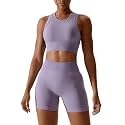 Workout Sets for Women 2 Piece Seamless Ribbed Tank Top Sport Bra High Waist Biker Shorts GYM Yoga Exercise Outfits