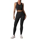 Workout Sets for Women 2 Piece Seamless Ribbed Tank Top Sport Bra High Waist Biker Shorts GYM Yoga Exercise Outfits