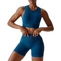 Workout Sets for Women 2 Piece Seamless Ribbed Tank Top Sport Bra High Waist Biker Shorts GYM Yoga Exercise Outfits