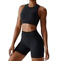 Workout Sets for Women 2 Piece Seamless Ribbed Tank Top Sport Bra High Waist Biker Shorts GYM Yoga Exercise Outfits