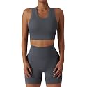 Workout Sets for Women 2 Piece Seamless Ribbed Tank Top Sport Bra High Waist Biker Shorts GYM Yoga Exercise Outfits