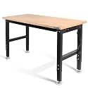WORKPRO 48" Adjustable Workbench, Rubber Wood Top Heavy-Duty Workstation, 2000 LBS Load Capacity Hardwood Worktable with Power Outlets, for Workshop, Garage, Pack of 10