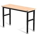 WORKPRO 60" Adjustable Workbench, Rubber Wood Top Heavy-Duty Workstation, 2000 LBS Load Capacity Hardwood Worktable with Power Outlets, for Workshop, Garage, Pack of 2