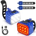WORKPRO Bike Lights Set [8+13 Modes], Rechargeable Bicycle Light Set Ultra Bright, IP65 Waterproof Bike Lights for Night Riding, 1200mAh Bike Headlight and Tail Light Reflectors