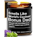 World's Coolest Bonus Dad Candle, Unique Sentimental Father's Day &amp; Birthday Gift for Step Dad, Thoughtful Gifts for Father in Law, Best Presents for Birthday, Christmas, Special Occasions, Gift Ready