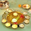 Decorative Urli Bowl for Home Handcrafted Bowl for Floating Flowers | Office Table Decor | Diwali Decoration | Tea Light Candles Home | Traditional Urli Bowl Diwali Urli | (Peacock Urli)