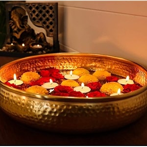 urli bowl for floating flowers and tea-light candles home office and table decor size  12in hammerd golden urli 12 inch 500 ml