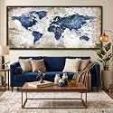 World Map Canvas Wall Art Navy World