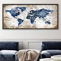 World Map Canvas Wall Art Navy World