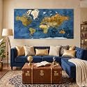 World Map Wall Art for Living Room
