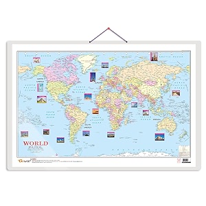 world political map educational charts  2034x3034 inch non-tearable and waterproof  double sided laminated useful for preparation of ssc upsc rrb ies and other exams