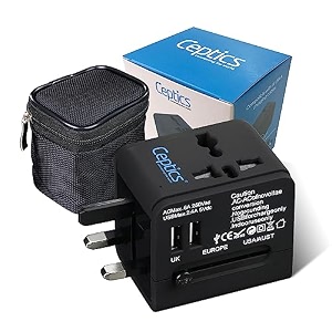 ceptics universal travel adapter with 2 usb ports 3 in 1 international adapter for cell phone tablet camera india to uk europe australia amp more