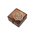 Antique Brass Pocket Compass with Wooden Box