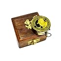 Antique Brass Pocket Compass with Wooden Box