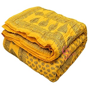 tc - 400 pure cotton traditional rajasthani floral design with gold printed jaipuri quiltrazairajai light weight double bed-90 x 105 inch design 7