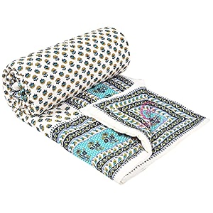 400 tc pure cotton traditional jaipuri design printed light weight single bed quiltrazairajai - 85 x 55 inches design 9 tc - 200 multi color
