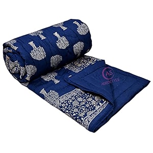 tc - 400 pure cotton traditional rajasthani floral design with gold printed jaipuri quiltrazairajai light weight double bed-90 x 105 inch design 2