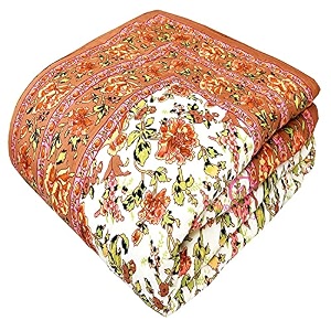 tc - 400 pure cotton traditional rajasthani floral printed jaipuri quiltrazairajai light weight double bed-90 x 105 inch design 10 multicolor