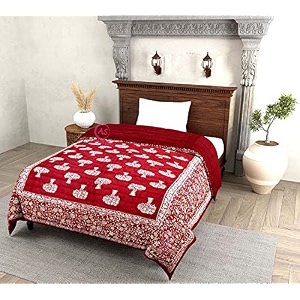 tc - 400 pure cotton traditional rajasthani floral design with gold printed jaipuri quiltrazairajai light weight double bed-90 x 105 inch design 5