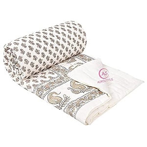 tc - 400 pure cotton traditional rajasthani floral design with gold printed jaipuri quiltrazairajai light weight double bed-90 x 105 inch design 3