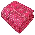 TC - 400 Pure Cotton Traditional Rajasthani Floral Design with Gold Printed Jaipuri Quilt/Razai/Rajai (Light Weight, Double Bed-90 x 105 Inch) (Design 6)