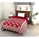 TC - 400 Pure Cotton Traditional Rajasthani Floral Design with Gold Printed Jaipuri Quilt/Razai/Rajai (Light Weight, Double Bed-90 x 105 Inch) (Design 5)