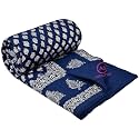 TC - 400 Pure Cotton Traditional Rajasthani Floral Design with Gold Printed Jaipuri Quilt/Razai/Rajai (Light Weight, Double Bed-90 x 105 Inch) (Design 1)