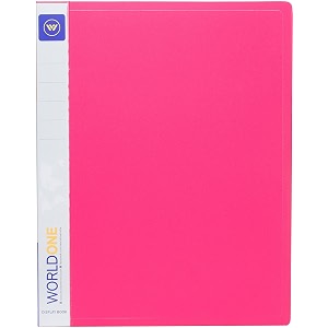 worldone a4 display book file folder  40 top loading clear pockets  08 mm virgin pp  display file for presentations documents reports  radiant pink  pack of 2