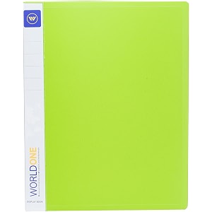 worldone a4 display book file folder  40 top loading clear pockets  08 mm virgin pp  display file for presentations documents reports  radiant green  pack of 2