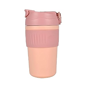 travel mug insulated coffee cup with leakproof lidvacuum insulation stainless steel reusable for hot cold coffee non-slip protective cover pink 470 ml
