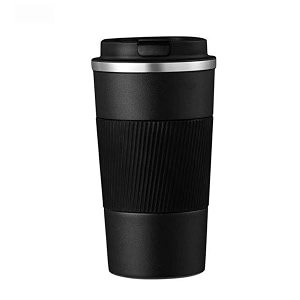 wosta travel mug insulated coffee cup with leakproof lidvacuum insulation stainless steel reusable for hot cold coffee non-slip protective cover black 510 ml