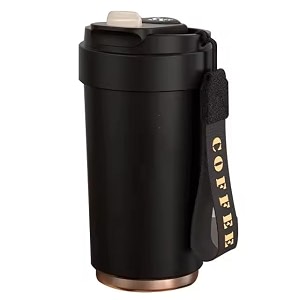travel mug insulated coffee cup with leakproof lidvacuum insulation stainless steel reusable for hot cold coffee non-slip protective cover black 420 ml without smart display