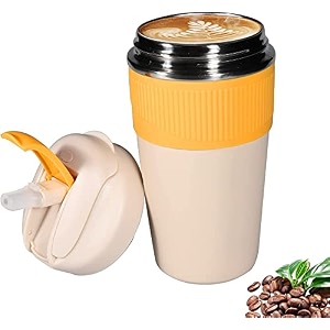 wosta travel mug insulated coffee cup with leakproof lidvacuum insulation stainless steel reusable for hot cold coffeetea thermal mug with non-slip yellow 480 ml
