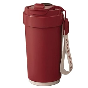 travel mug insulated coffee cup with leakproof lidvacuum insulation stainless steel reusable for hot cold coffee non-slip protective cover ruby red 420 ml without smart display