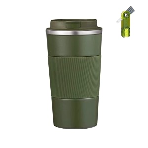 wosta travel mug insulated coffee cup with leakproof lidvacuum insulation stainless steel reusable for hot cold coffee non-slip protective cover army green 510 ml amp cleaning brush
