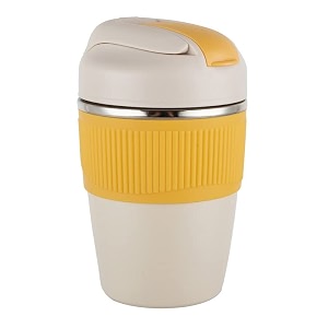 travel mug insulated coffee cup with leakproof lidvacuum insulation stainless steel reusable for hot cold coffee non-slip protective cover yellow 350 ml