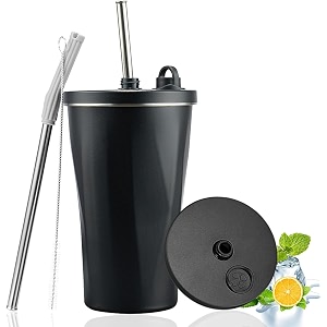 wosta travel mug insulated coffee cup with leakproof lidvacuum insulation stainless steel reusable for hot cold coffee non-slip protective cover black 600 ml