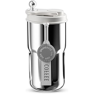 wosta travel mug insulated coffee cup with leakproof lidvacuum insulation stainless steel reusable for hot cold coffee non-slip protective cover silver 420 ml without smart display
