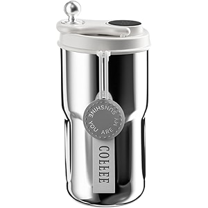 wosta travel mug insulated coffee cup with leakproof lidvacuum insulation stainless steel reusable for hot cold coffee non-slip protective cover silver 420 ml with smart display