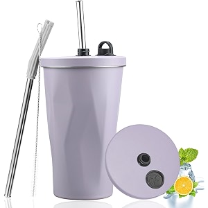 wosta travel mug insulated coffee cup with leakproof lidvacuum insulation stainless steel reusable for hot cold coffee non-slip protective cover purple 600 ml
