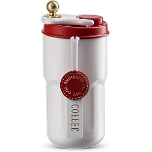 wosta travel mug insulated coffee cup with leakproof lidvacuum insulation stainless steel reusable for hot cold coffee non-slip protective cover red 420 ml with smart display