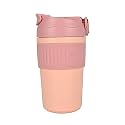 Travel Mug, Insulated Coffee Cup with Leakproof Lid,Vacuum Insulation Stainless Steel Reusable for Hot Cold Coffee, Non-Slip Protective Cover, (Pink, 470 Ml)