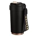Travel Mug, Insulated Coffee Cup with Leakproof Lid,Vacuum Insulation Stainless Steel Reusable for Hot Cold Coffee, Non-Slip Protective Cover, (Black, 420 Ml Without Smart Display)