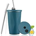 Travel Mug, Insulated Coffee Cup with Leakproof Lid,Vacuum Insulation Stainless Steel Reusable for Hot Cold Coffee, Non-Slip Protective Cover, (Blue, 600 Ml)