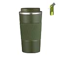 Wosta Travel Mug, Insulated Coffee Cup with Leakproof Lid,Vacuum Insulation Stainless Steel Reusable for Hot Cold Coffee, Non-Slip Protective Cover, (Army Green, 510 Ml &amp; Cleaning Brush)