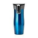 Wosta Travel Mug, Insulated Coffee Cup with Leakproof Lid,Vacuum Insulation Stainless Steel Reusable for Hot Cold Coffee, Non-Slip Protective Cover, (Blue Auto-Seal, 420 Ml)