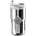 Wosta Travel Mug, Insulated Coffee Cup with Leakproof Lid,Vacuum Insulation Stainless Steel Reusable for Hot Cold Coffee, Non-Slip Protective Cover, (Silver, 420 Ml with Smart Display)