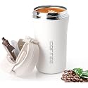 Wosta Travel Mug, Insulated Coffee Cup with Leakproof Lid,Vacuum Insulation Stainless Steel Reusable for Hot Cold Coffee, Non-Slip Protective Cover, (White, 400 Ml)